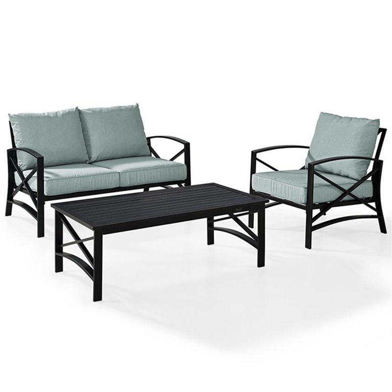 Crosley Furniture Kaplan 3Pc Fabric Sofa Set in Oil Rubbed Bronze/Mist Green