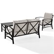 Crosley Furniture Kaplan 3Pc Patio Fabric Sofa Set in Oil Rubbed Bronze/Oatmeal