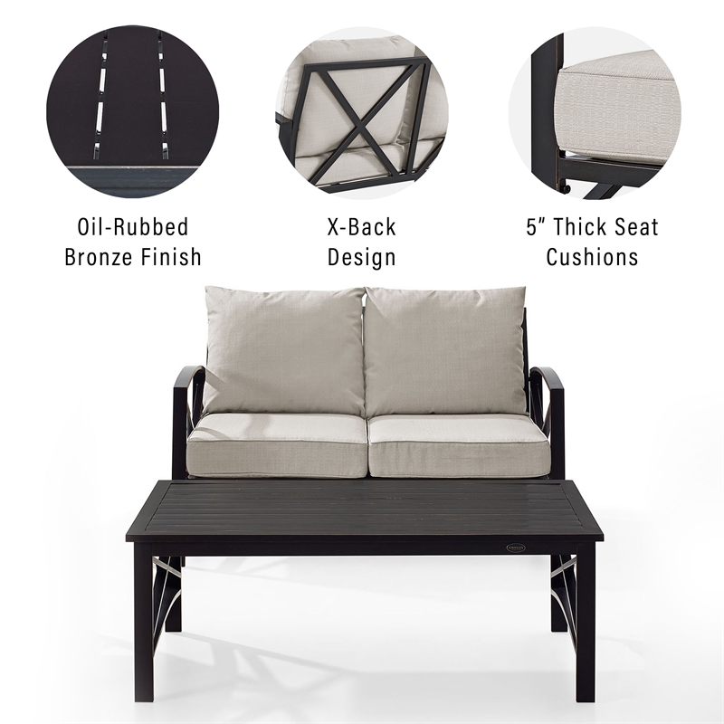 Crosley Furniture Kaplan 2Pc Fabric Sofa Set in Oil Rubbed Bronze and Oatmeal