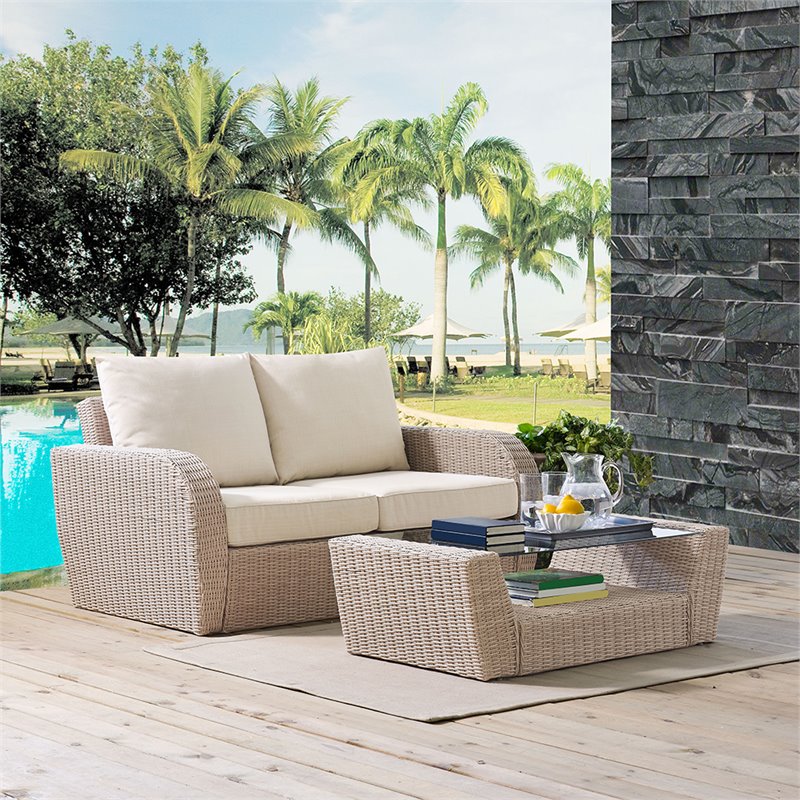 Crosley St Augustine 2 Piece Wicker Patio Sofa Set In Oatmeal Piece Wicker Patio Sofa Set In Oatmeal