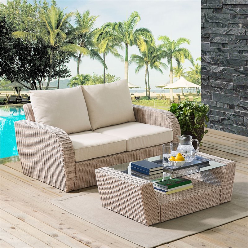 Crosley St Augustine 2 Piece Wicker Patio Sofa Set In Oatmeal Piece Wicker Patio Sofa Set In Oatmeal