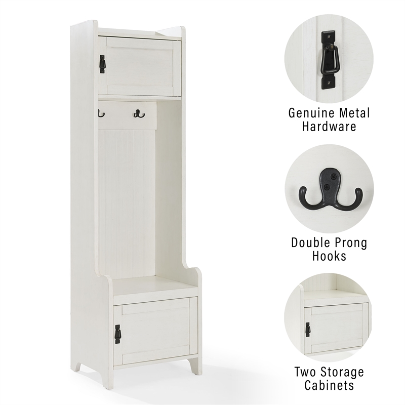 Crosley Furniture Fremont Wood Hall Tree in Distressed White/Black