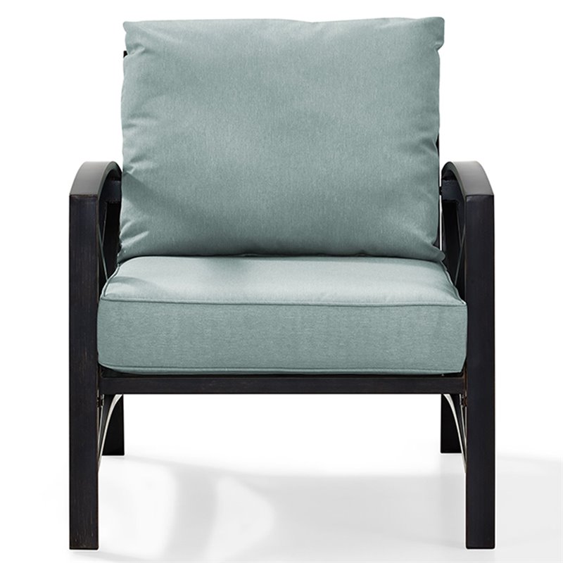 Crosley Furniture Kaplan Metal & Fabric Patio Arm Chair in Oil Bronze/Mist Green