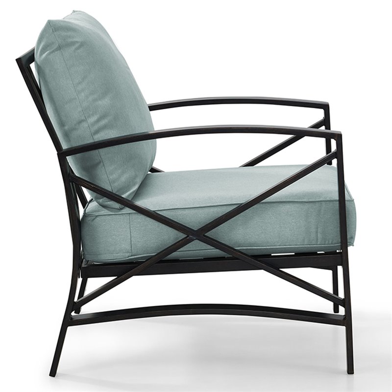 Crosley Furniture Kaplan Metal & Fabric Patio Arm Chair in Oil Bronze/Mist Green