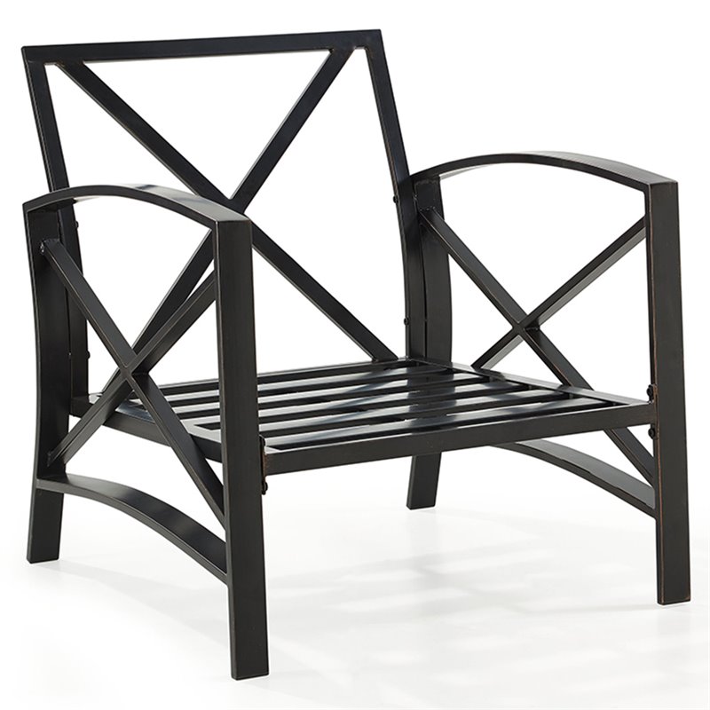 Crosley Furniture Kaplan Metal & Fabric Patio Arm Chair in Oil Bronze/Mist Green