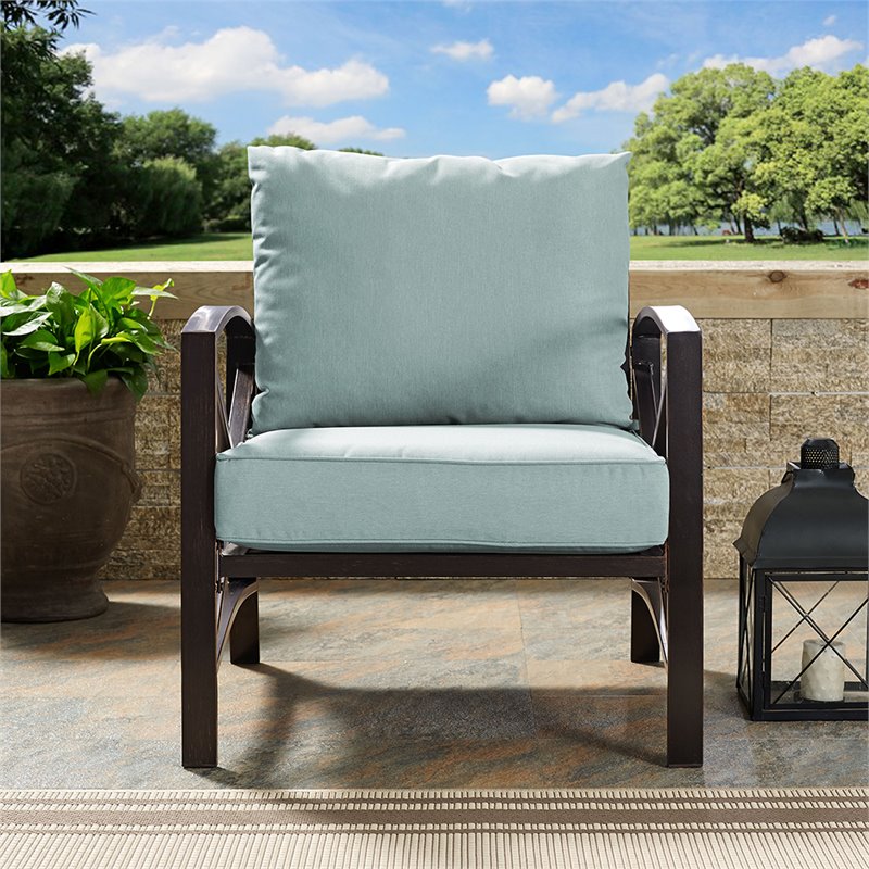 Crosley Furniture Kaplan Metal & Fabric Patio Arm Chair in Oil Bronze/Mist Green