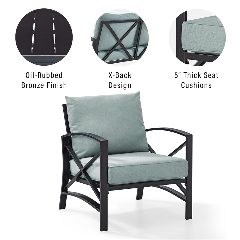 Crosley Furniture Kaplan Metal & Fabric Patio Arm Chair in Oil Bronze/Mist Green