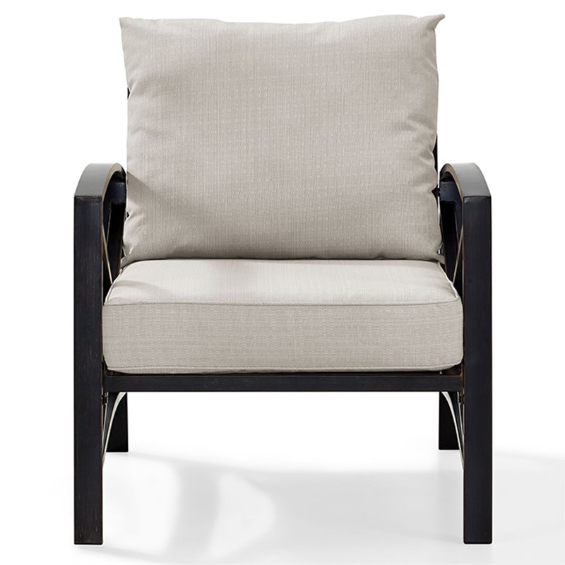 Crosley Furniture Kaplan Metal Patio Arm Chair in Oil Bronze and Oatmeal