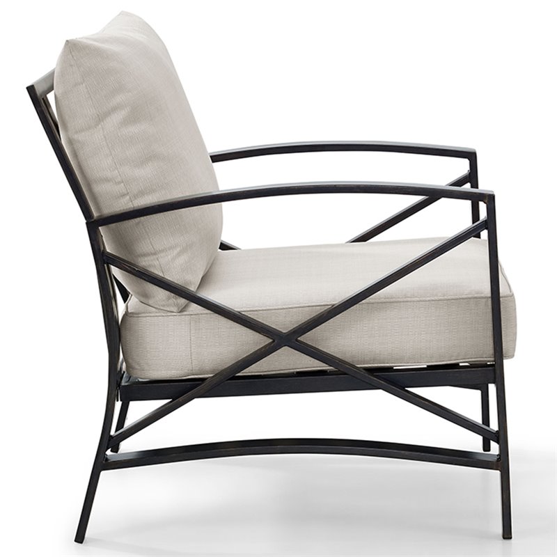 Crosley Furniture Kaplan Metal Patio Arm Chair in Oil Bronze and Oatmeal
