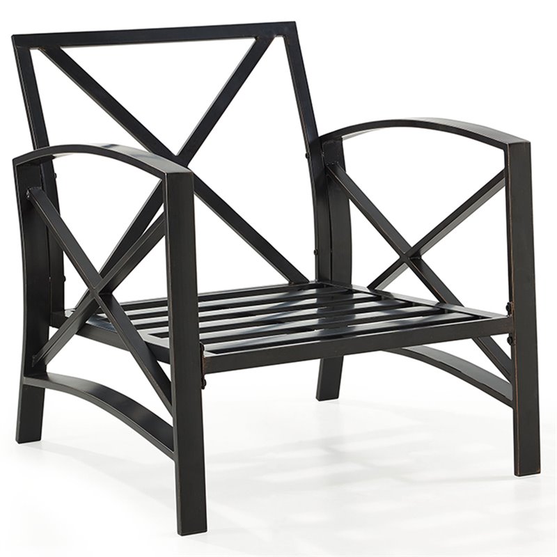 Crosley Furniture Kaplan Metal Patio Arm Chair in Oil Bronze and Oatmeal