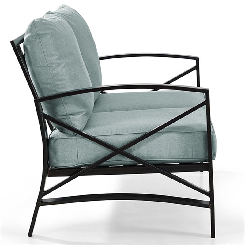 Crosley Furniture Kaplan Metal Patio Loveseat in Oil Bronze and Mist Green