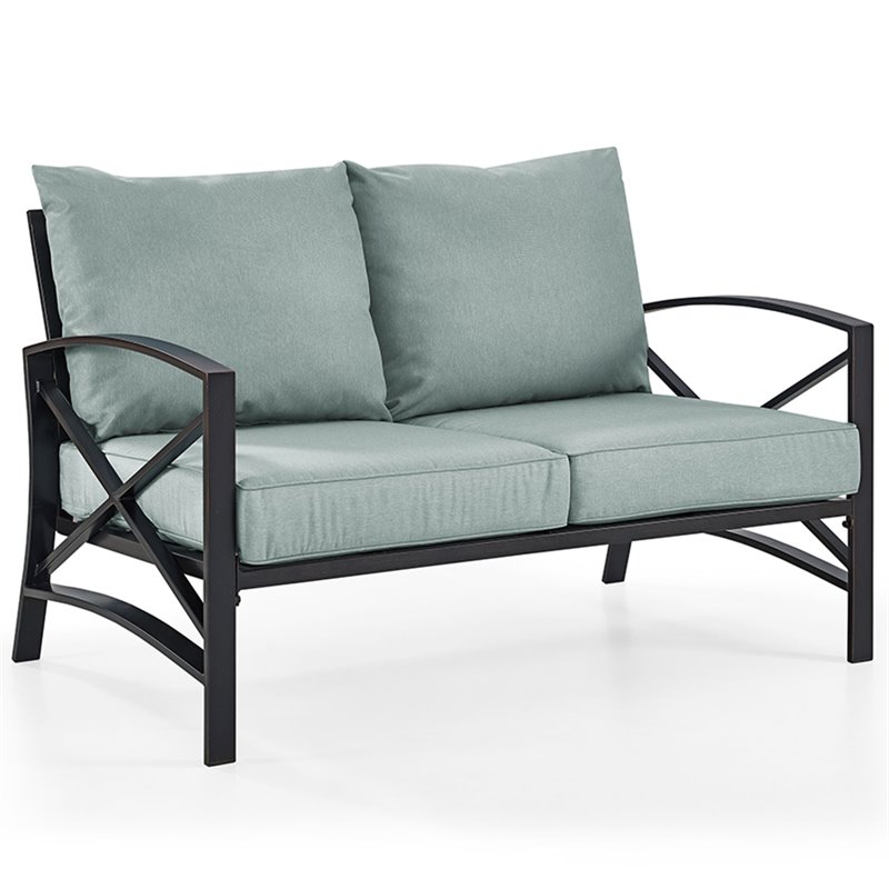 Crosley Kaplan Metal Patio Loveseat in Oil Bronze and Mist Cymax Business