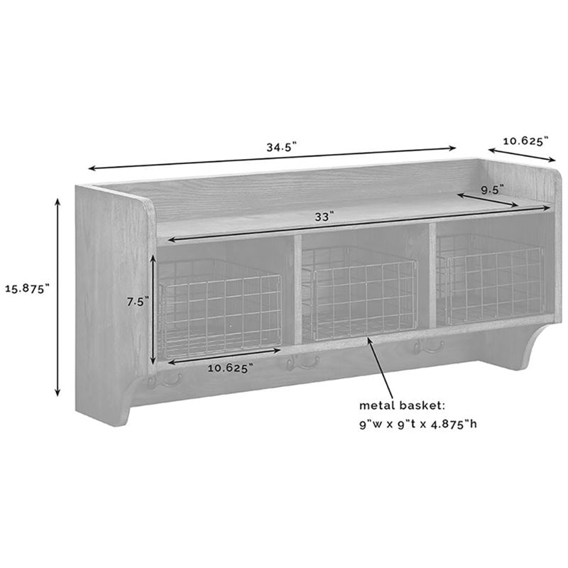 Crosley Fremont 3 Cubby Wall Mounted Coat Rack with Baskets in White