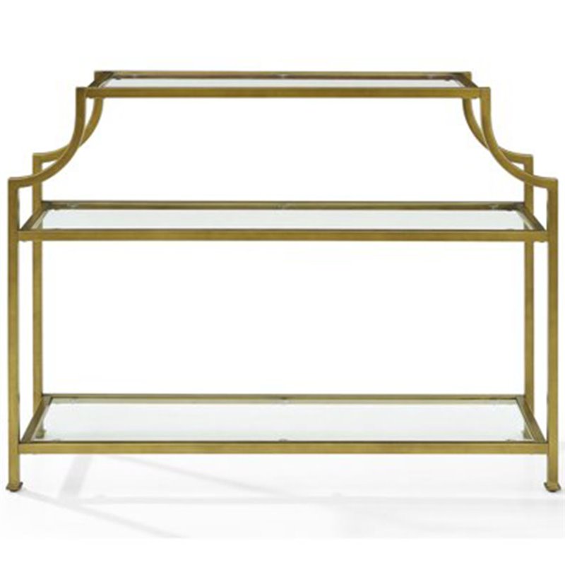 Crosley Furniture Aimee Metal/Tempered Glass Accent Console Table in Gold/Clear