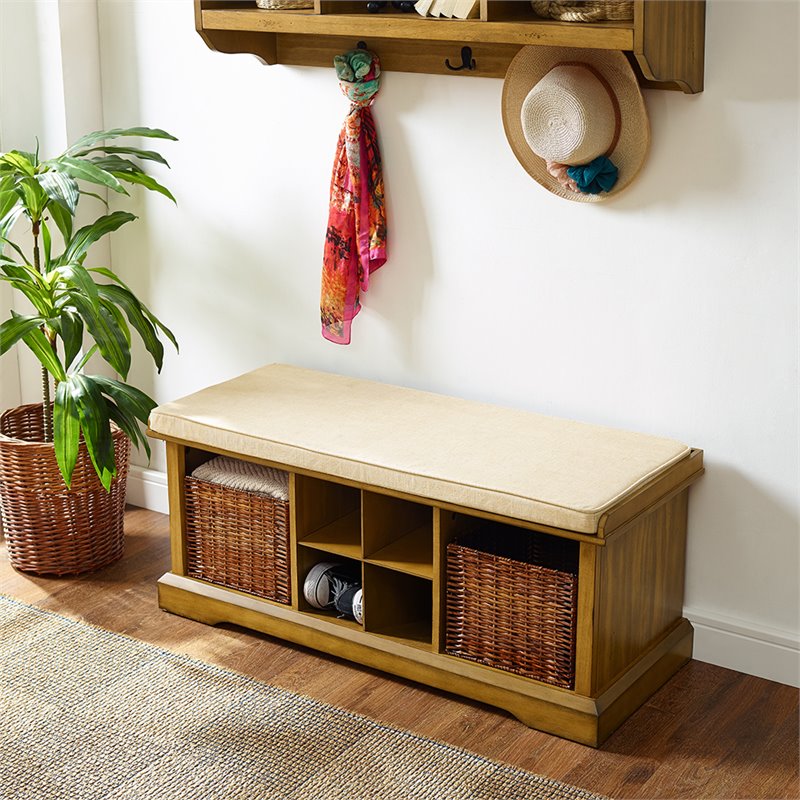 Crosley Brennan Storage Entryway Bench With Baskets In Natural