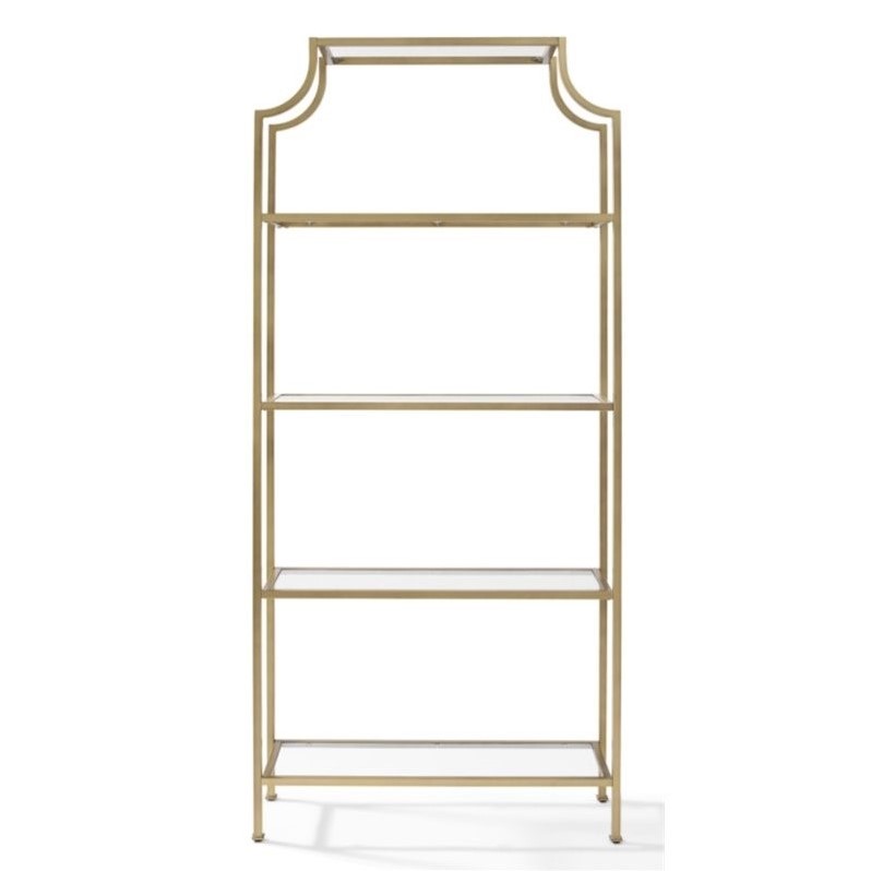 Crosley Aimee 2 Piece Open Display Case Glass Bookcase Set in Antique Gold