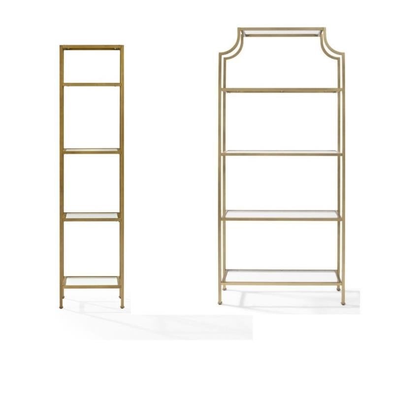 Crosley Aimee 2 Piece Open Display Case Glass Bookcase Set in Antique Gold
