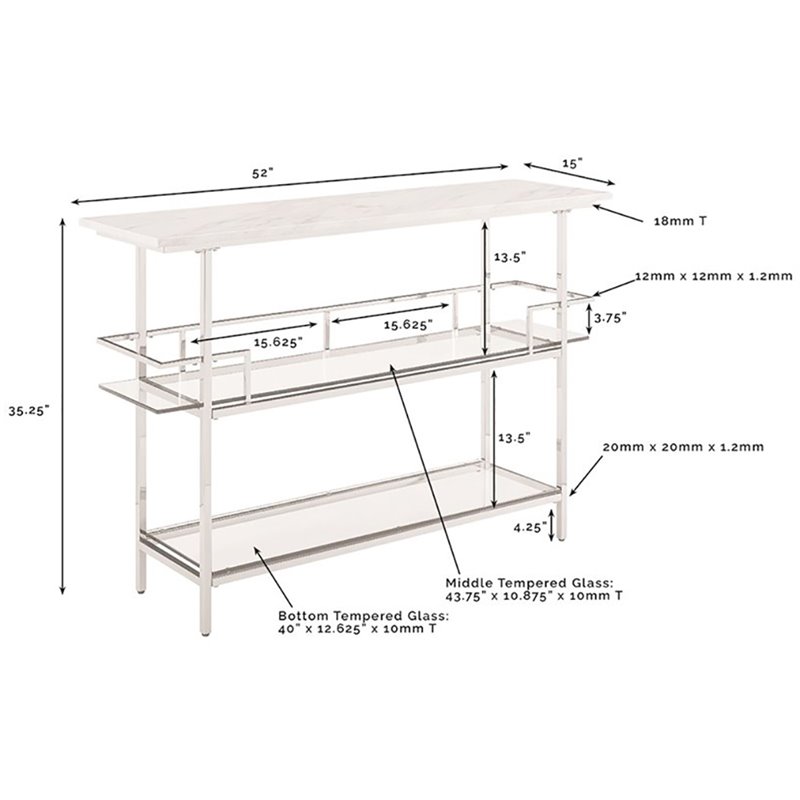 Crosley Aimee Faux Marble Top Home Bar in Chrome and White