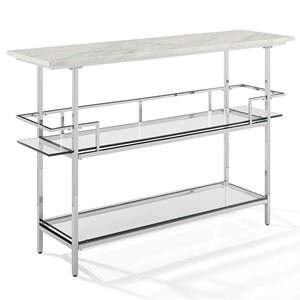crosley aimee faux marble top home bar in chrome and white