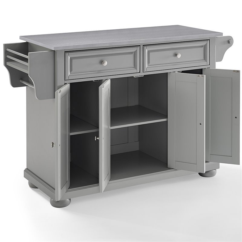 Crosley Furniture Alexandria Stainless Steel/Wood Top Kitchen Island in Gray