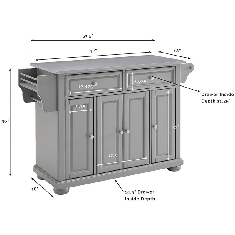 Crosley Furniture Alexandria Stainless Steel/Wood Top Kitchen Island in Gray