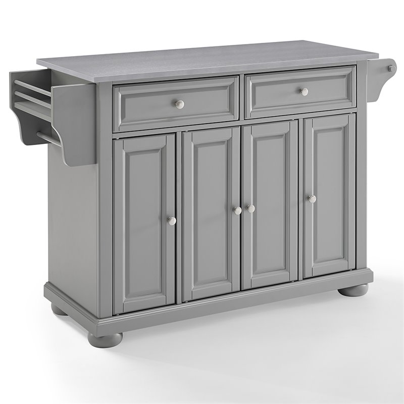 Crosley Furniture Alexandria Stainless Steel/Wood Top Kitchen Island in Gray
