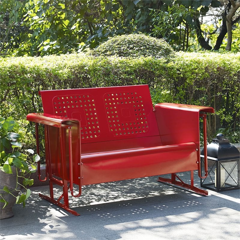 Crosley Furniture Bates Metal Gliding Patio Loveseat in Bright Red