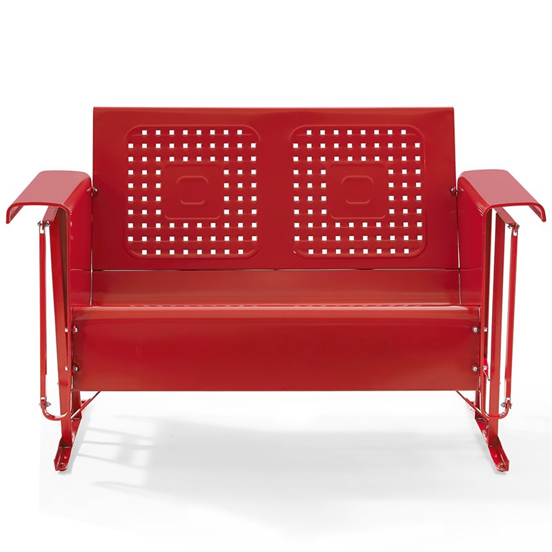 Crosley Furniture Bates Metal Gliding Patio Loveseat in Bright Red