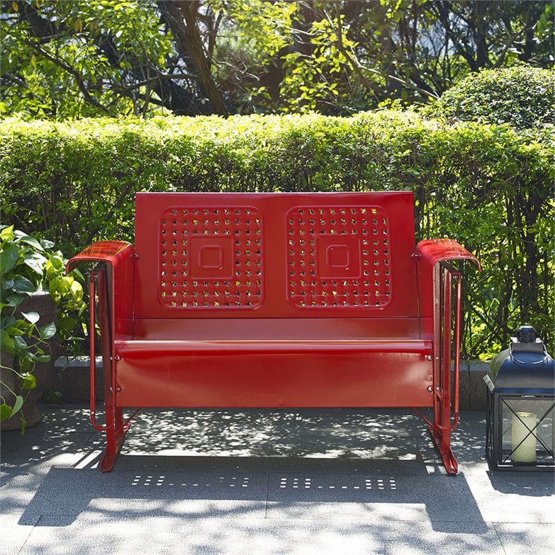 Crosley Furniture Bates Metal Gliding Patio Loveseat in Bright Red