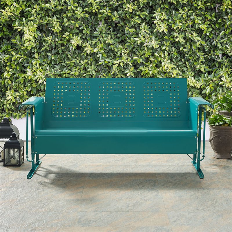 Crosley Furniture Bates Modern Metal Gliding Patio Sofa in Turquoise