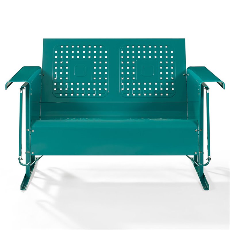 Crosley Furniture Bates Metal Gliding Patio Loveseat in Turquoise