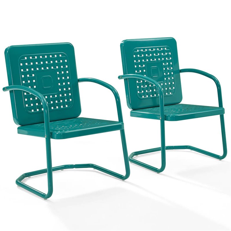 Crosley Furniture Bates Metal Patio Chair in Turquoise (Set of 2)