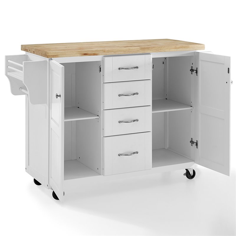 Crosley Elliott Natural Wood Top Kitchen Cart In White Cf3018wh Na