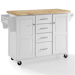 crosley elliott natural wood top kitchen cart in white