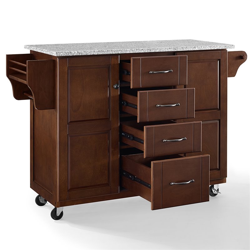 Crosley Eleanor Gray Granite Top Kitchen Cart in Mahogany ...