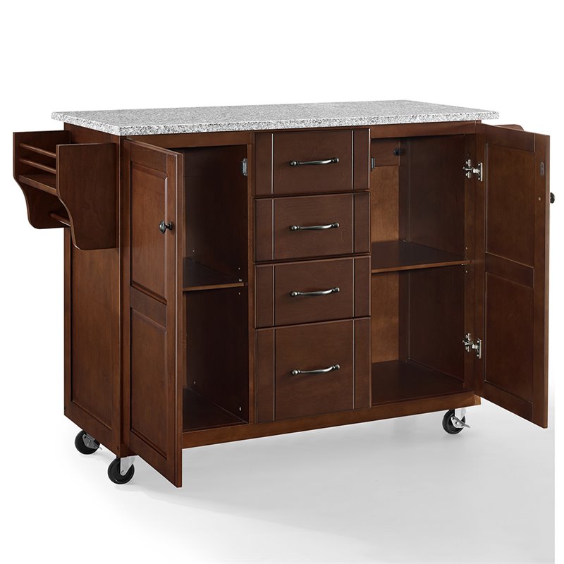 Crosley Eleanor Gray Granite Top Kitchen Cart in Mahogany ...