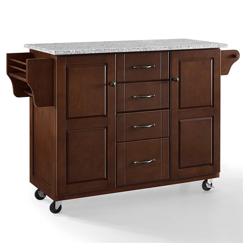 Crosley Eleanor Gray Granite Top Kitchen Cart in Mahogany ...