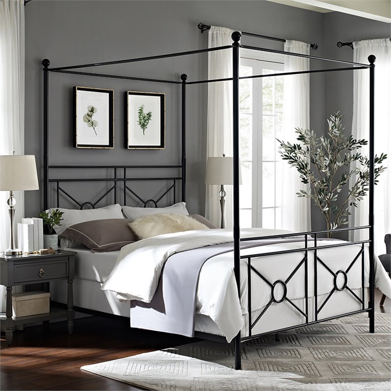Crosley Furniture Montgomery Metal Frame Queen Canopy Bed in Black Powder Coat