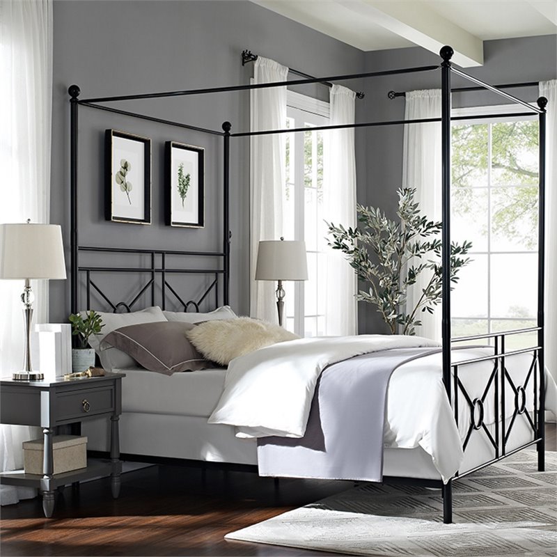 Crosley Furniture Montgomery Metal Frame Queen Canopy Bed in Black Powder Coat
