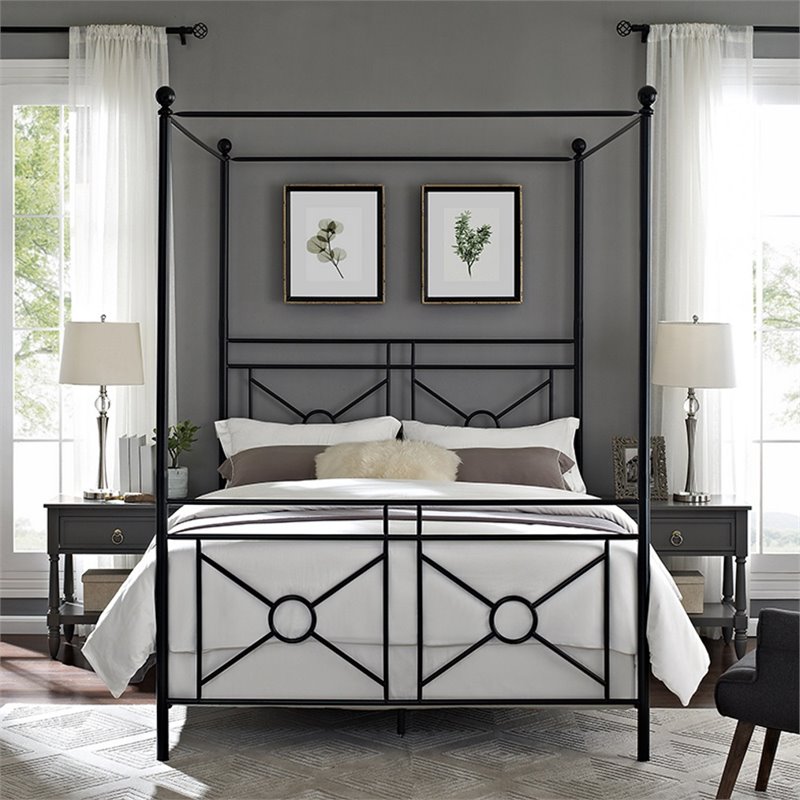 Crosley Furniture Montgomery Metal Frame Queen Canopy Bed in Black Powder Coat