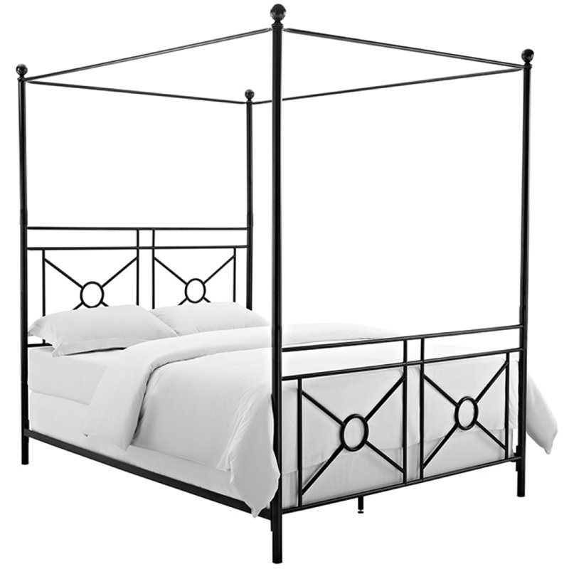Crosley Furniture Montgomery Metal Frame Queen Canopy Bed in Black Powder Coat