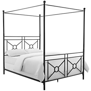 Crosley Furniture Montgomery Metal Frame Queen Canopy Bed in Black Powder Coat