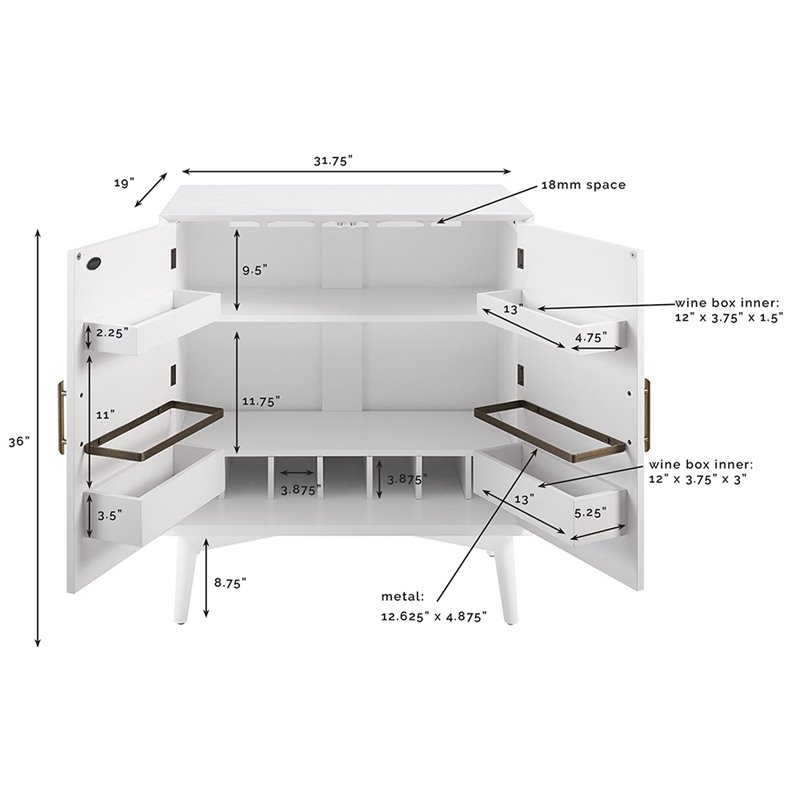 Crosley Landon 2 Door Bar Cabinet in White
