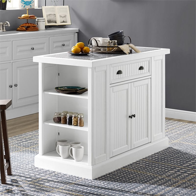 Crosley Seaside Gray Granite Top Kitchen Island in White ...