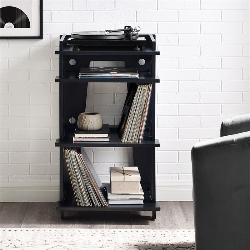 Crosley Furniture Furniture Soho Wood and Birch Veneer Turntable Stand in Black