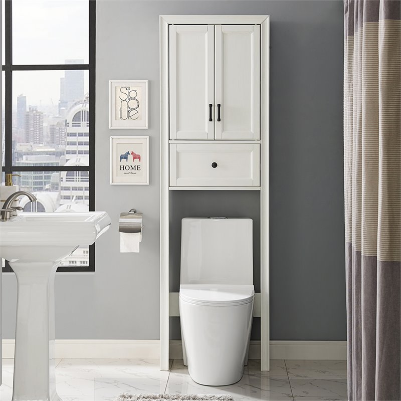 Crosley Furniture Tara Wood Classic Spacesaver in Vintage White/Black