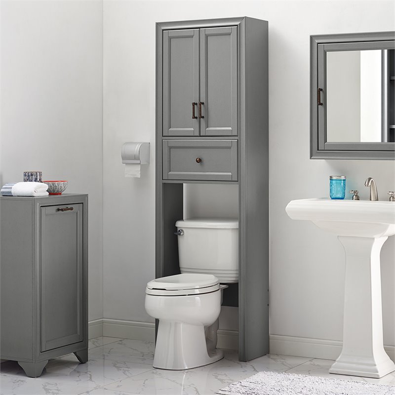 Crosley Furniture Tara Wood Classic Spacesaver in Vintage Gray/Black