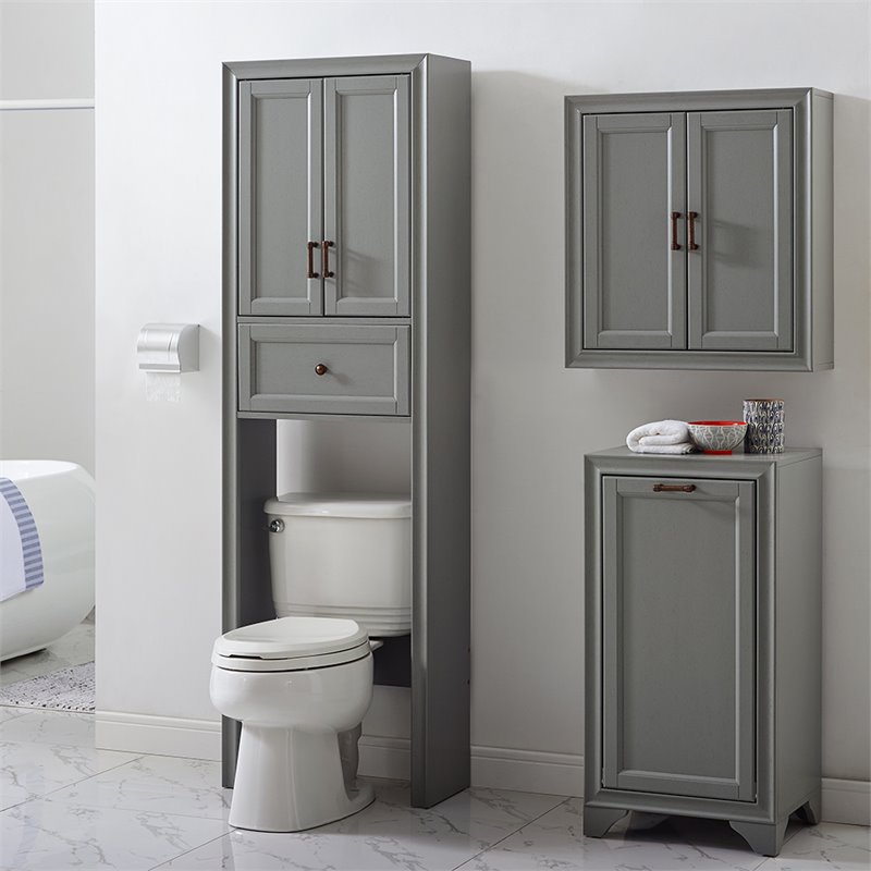 Crosley Furniture Tara Wood Classic Spacesaver in Vintage Gray/Black