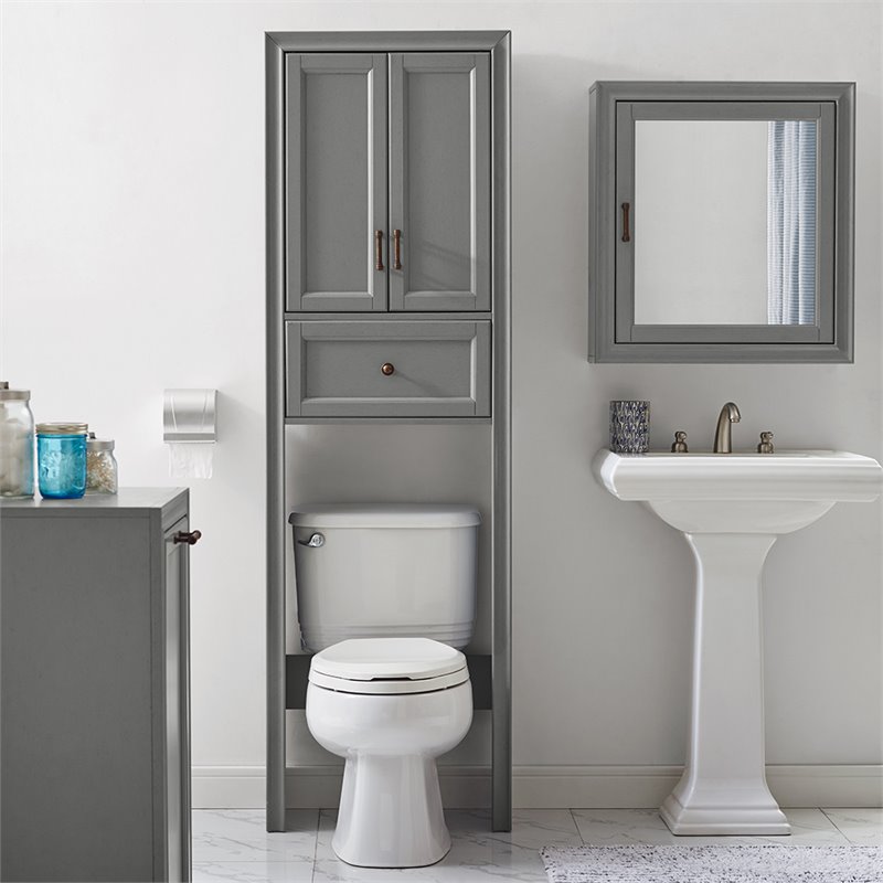 Crosley Furniture Tara Wood Classic Spacesaver in Vintage Gray/Black