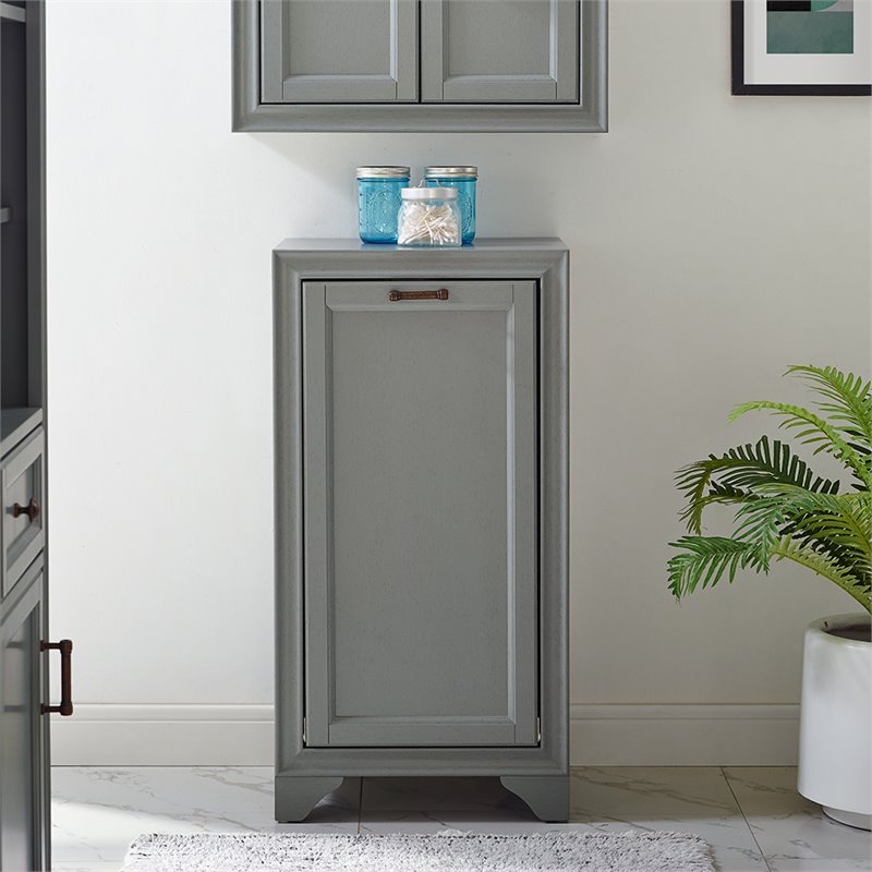 Crosley Tara Laundry Hamper in Vintage Gray - Engineered Wood